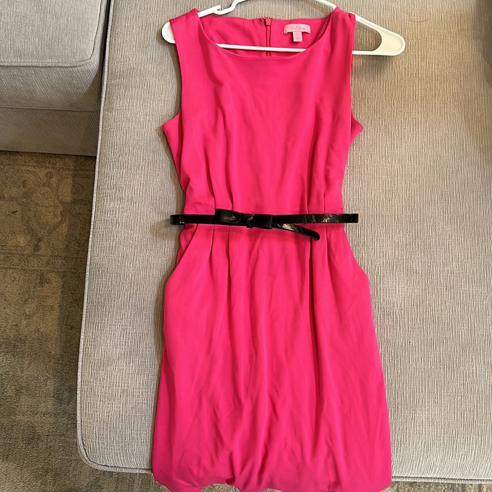Lilly Pulitzer pink belted dress w/pockets